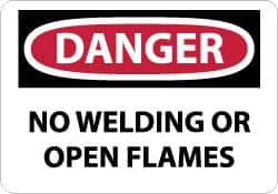 NMC - "Danger - No Welding or Open Flames", 10" Long x 14" Wide, Rigid Plastic Safety Sign - Rectangle, 0.05" Thick, Use for Accident Prevention - Benchmark Tooling