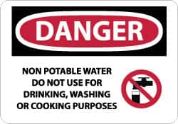 NMC - "Danger - Non Potable Water - Do Not Use for Drinking, Washing or Cooking Purposes", 10" Long x 14" Wide, Rigid Plastic Safety Sign - Rectangle, 0.05" Thick, Use for Accident Prevention - Benchmark Tooling