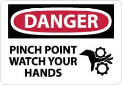 NMC - "Danger - Pinch Point - Watch Your Hands", 10" Long x 14" Wide, Rigid Plastic Safety Sign - Rectangle, 0.05" Thick, Use for Accident Prevention - Benchmark Tooling