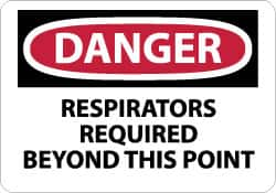 NMC - "Danger - Respirators Required Beyond This Point", 10" Long x 14" Wide, Rigid Plastic Safety Sign - Rectangle, 0.05" Thick, Use for Accident Prevention - Benchmark Tooling