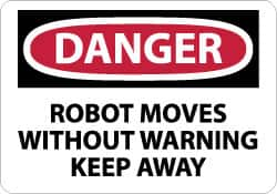 NMC - "Danger - Robot Moves without Warning - Keep Away", 10" Long x 14" Wide, Rigid Plastic Safety Sign - Rectangle, 0.05" Thick, Use for Accident Prevention - Benchmark Tooling