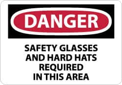 NMC - "Danger - Safety Glasses and Hard Hats Required in This Area", 10" Long x 14" Wide, Rigid Plastic Safety Sign - Rectangle, 0.05" Thick, Use for Accident Prevention - Benchmark Tooling