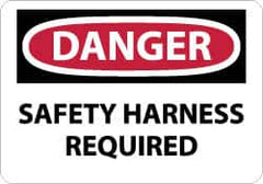 NMC - "Danger - Safety Harness Required", 10" Long x 14" Wide, Rigid Plastic Safety Sign - Rectangle, 0.05" Thick, Use for Accident Prevention - Benchmark Tooling