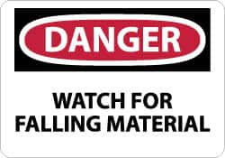 NMC - "Danger - Watch for Falling Material", 10" Long x 14" Wide, Rigid Plastic Safety Sign - Rectangle, 0.05" Thick, Use for Accident Prevention - Benchmark Tooling