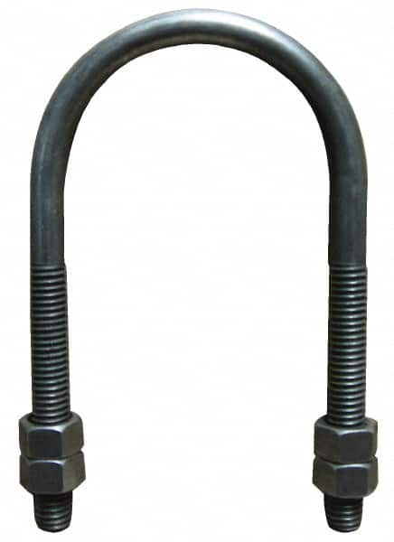 Empire - 7/8-9 UNC, 13-3/4" Long, Round U Bolt Clamp with No Mount Plate for 12" Pipe - 4-1/4" Thread Length, 9-5/8" Wide, Steel - Benchmark Tooling