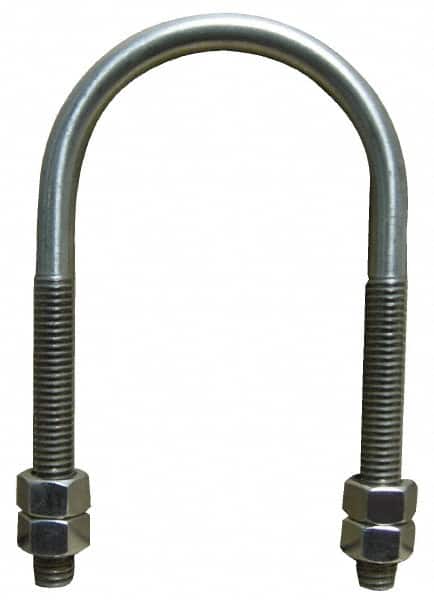 Empire - 5/8-11 UNC, 9-3/8" Long, Round U Bolt Clamp with No Mount Plate for 8" Pipe - 3-3/4" Thread Length, 7-1/8" Wide, Grade 304 Stainless Steel - Benchmark Tooling