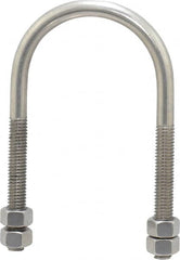 Empire - 3/8-16 UNC, 2-13/16" Long, Round U Bolt Clamp with No Mount Plate for 2" Pipe - 2-1/2" Thread Length, 3-1/4" Wide, Grade 304 Stainless Steel - Benchmark Tooling