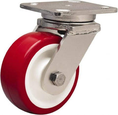 Hamilton - 5" Diam x 2" Wide x 6-1/2" OAH Top Plate Mount Swivel Caster - Polyurethane Mold on Polypropylene, 1,000 Lb Capacity, Delrin Bearing, 4 x 5" Plate - Benchmark Tooling
