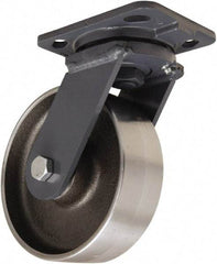 Hamilton - 6" Diam x 2" Wide x 7-1/2" OAH Top Plate Mount Swivel Caster - Forged Steel, 2,000 Lb Capacity, Tapered Roller Bearing, 4 x 5" Plate - Benchmark Tooling