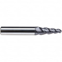 Emuge - 6° Taper Angle per Side, 3.8mm Small End Diam, 19mm LOC, Solid Carbide 3 Flute Tapered Ball End Mill - TiAlN Finish, 62mm OAL, 6mm Shank Diam, Spiral Flute, 45° Helix - Benchmark Tooling