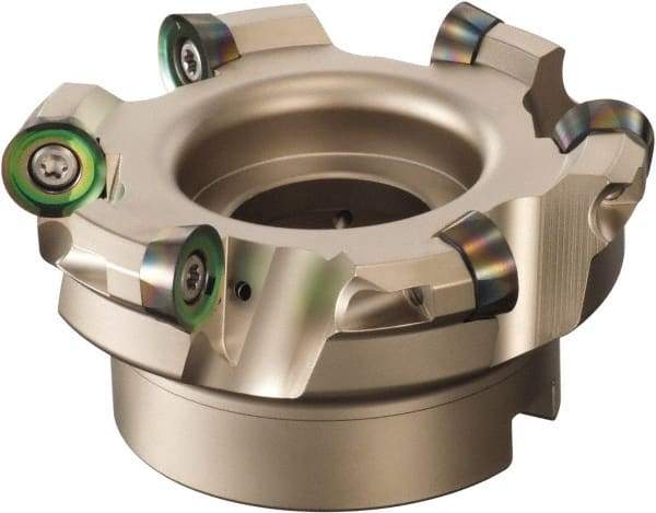 Sumitomo - 4" Cut Diam, 1/2" Max Depth, 1-1/4" Arbor Hole, 6 Inserts, QPMT 8424 Insert Style, Indexable Copy Face Mill - WRCX Cutter Style, 2" High, Series WaveMill - Benchmark Tooling