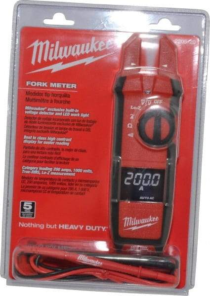 Milwaukee Tool - 2205-20, CAT IV, CAT III, Digital True RMS Clamp Meter with 0.63" Fork Jaws - 1000 VAC/VDC, 200 AC/DC Amps, Measures Voltage, Continuity, Current, Resistance - Benchmark Tooling