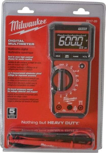 Milwaukee Tool - 2217-20, CAT III, 600 VAC/VDC, Digital True RMS Auto Ranging Multimeter - 40 mOhm, Measures Voltage, Capacitance, Current, Frequency, Resistance, Temperature - Benchmark Tooling