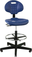 Bevco - 22 to 32" High Adjustable Height Swivel Stool - 27" Wide x 27" Deep, Polyurethane Seat, Blue - Benchmark Tooling