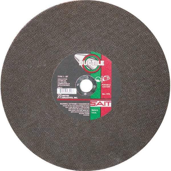 Sait - 14" Aluminum Oxide Cutoff Wheel - 1/8" Thick, 20mm Arbor, 5,460 Max RPM, Use with Portable Tools - Benchmark Tooling
