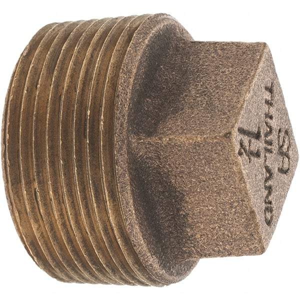 Merit Brass - Class 125, 1-1/4" Internal Pipe, Brass Square Head Plug - MNPT - Benchmark Tooling