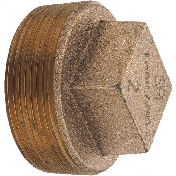 Merit Brass - Class 125, 2" Internal Pipe, Brass Square Head Plug - MNPT - Benchmark Tooling