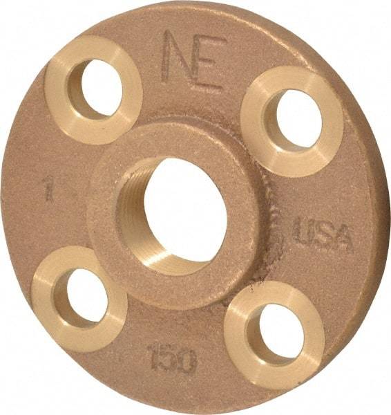 Merit Brass - 1" Pipe, 4-1/4" OD, 11/16" Hub Length, Brass & Chrome Plated, Companion Pipe Flange - 3-1/8" Across Bolt Hole Centers, 5/8" Bolt Hole, Class 125 - Benchmark Tooling