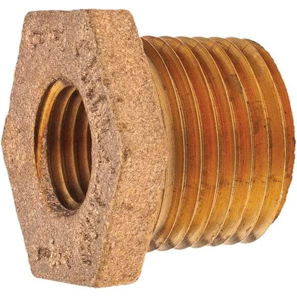 Merit Brass - Class 125, 1/2 x 1/4" Internal Pipe, Brass Hex Bushing - MNPT x FNPT - Benchmark Tooling