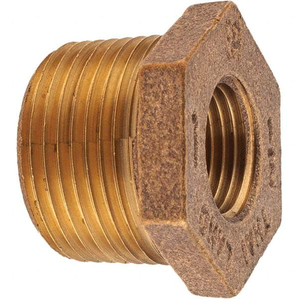 Merit Brass - Class 125, 1 x 1/2" Internal Pipe, Brass Hex Bushing - MNPT x FNPT - Benchmark Tooling