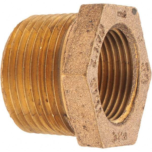 Merit Brass - Class 125, 1 x 3/4" Internal Pipe, Brass Hex Bushing - MNPT x FNPT - Benchmark Tooling