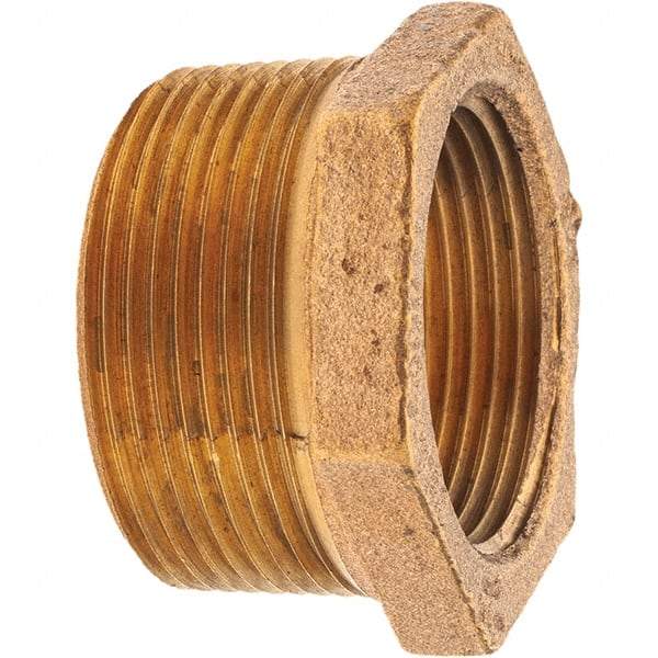 Merit Brass - Class 125, 1-1/2 x 1-1/4" Internal Pipe, Brass Hex Bushing - MNPT x FNPT - Benchmark Tooling