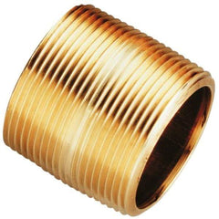 Merit Brass - 12" Long, 1-1/4" Pipe Threaded Brass Pipe Nipple - NPT Thread, Red Brass - Benchmark Tooling