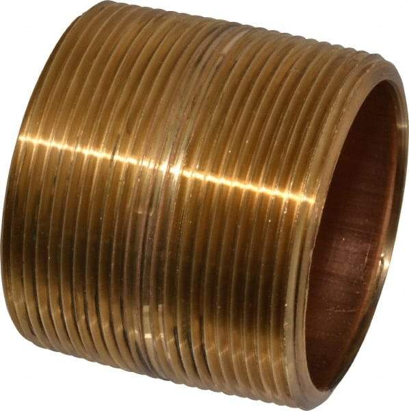 Merit Brass - 2" Long, 2" Pipe Threaded Brass Pipe Nipple - NPT Thread, Red Brass - Benchmark Tooling