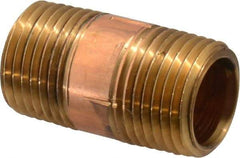 Merit Brass - 1-1/2" Long, 1/2" Pipe Threaded Brass Pipe Nipple - NPT Thread, Red Brass - Benchmark Tooling