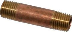 Merit Brass - 2" Long, 1/4" Pipe Threaded Brass Pipe Nipple - NPT Thread, Red Brass - Benchmark Tooling