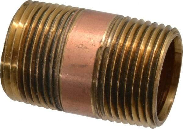 Merit Brass - 2" Long, 1" Pipe Threaded Brass Pipe Nipple - NPT Thread, Red Brass - Benchmark Tooling