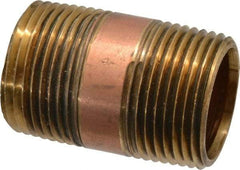 Merit Brass - 2" Long, 1" Pipe Threaded Brass Pipe Nipple - NPT Thread, Red Brass - Benchmark Tooling
