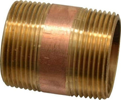 Merit Brass - 2" Long, 1-1/4" Pipe Threaded Brass Pipe Nipple - NPT Thread, Red Brass - Benchmark Tooling