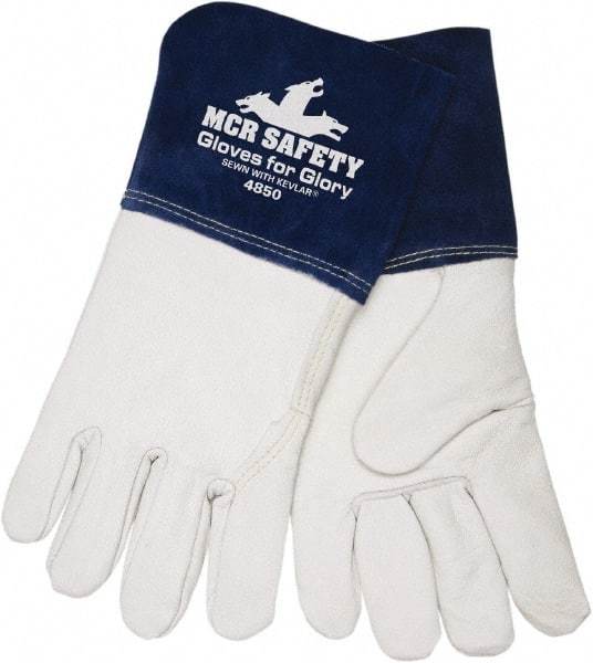 MCR Safety - Welder's & Heat Protective Gloves - LEATH LRG WHT/BLU1/PR GLOVES FOR GLORY WELD GLV - Benchmark Tooling