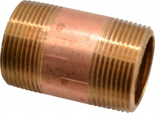 Merit Brass - 2-1/2" Long, 1-1/4" Pipe Threaded Brass Pipe Nipple - NPT Thread, Red Brass - Benchmark Tooling