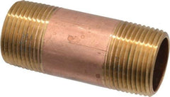 Merit Brass - 3" Long, 1" Pipe Threaded Brass Pipe Nipple - NPT Thread, Red Brass - Benchmark Tooling