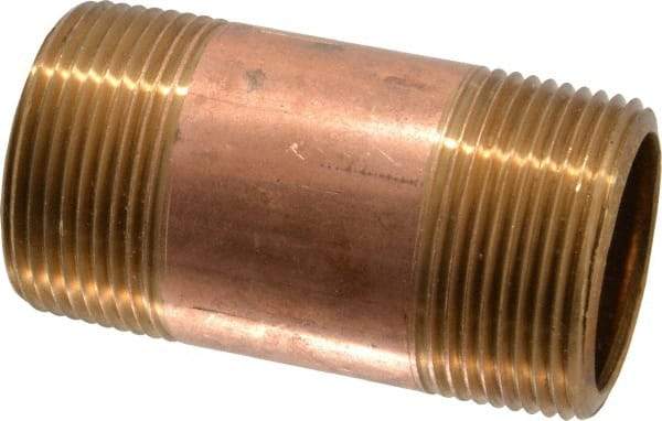 Merit Brass - 3" Long, 1-1/4" Pipe Threaded Brass Pipe Nipple - NPT Thread, Red Brass - Benchmark Tooling