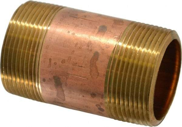 Merit Brass - 3" Long, 1-1/2" Pipe Threaded Brass Pipe Nipple - NPT Thread, Red Brass - Benchmark Tooling