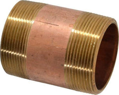 Merit Brass - 3" Long, 2" Pipe Threaded Brass Pipe Nipple - NPT Thread, Red Brass - Benchmark Tooling