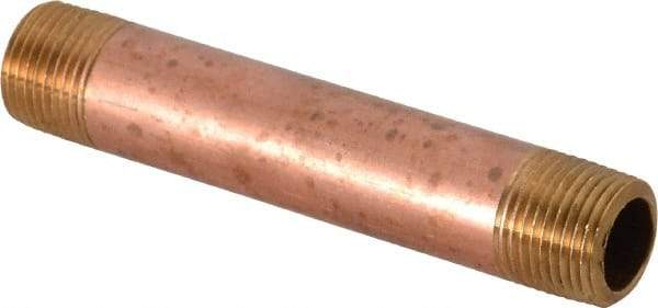 Merit Brass - 3-1/2" Long, 3/8" Pipe Threaded Brass Pipe Nipple - NPT Thread, Red Brass - Benchmark Tooling