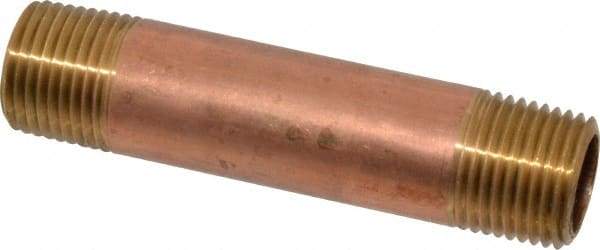 Merit Brass - 3-1/2" Long, 1/2" Pipe Threaded Brass Pipe Nipple - NPT Thread, Red Brass - Benchmark Tooling