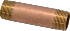 Merit Brass - 3-1/2" Long, 3/4" Pipe Threaded Brass Pipe Nipple - NPT Thread, Red Brass - Benchmark Tooling