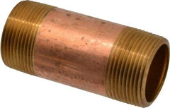 Merit Brass - 3-1/2" Long, 1-1/4" Pipe Threaded Brass Pipe Nipple - NPT Thread, Red Brass - Benchmark Tooling