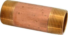 Merit Brass - 4" Long, 1-1/4" Pipe Threaded Brass Pipe Nipple - NPT Thread, Red Brass - Benchmark Tooling