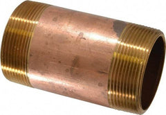 Merit Brass - 4" Long, 2" Pipe Threaded Brass Pipe Nipple - NPT Thread, Red Brass - Benchmark Tooling