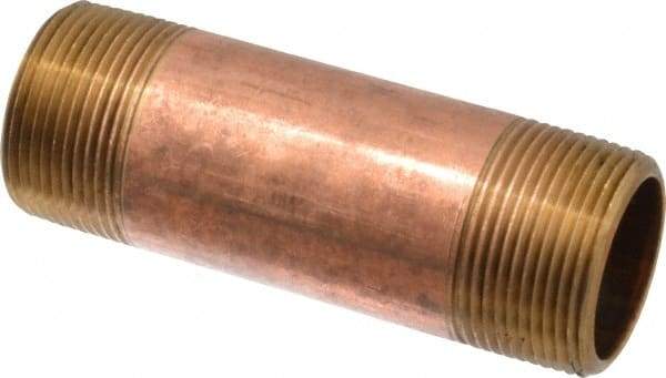 Merit Brass - 4-1/2" Long, 1-1/4" Pipe Threaded Brass Pipe Nipple - NPT Thread, Red Brass - Benchmark Tooling