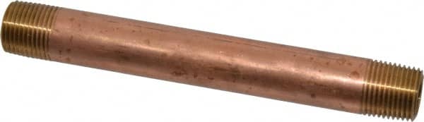 Merit Brass - 5" Long, 3/8" Pipe Threaded Brass Pipe Nipple - NPT Thread, Red Brass - Benchmark Tooling