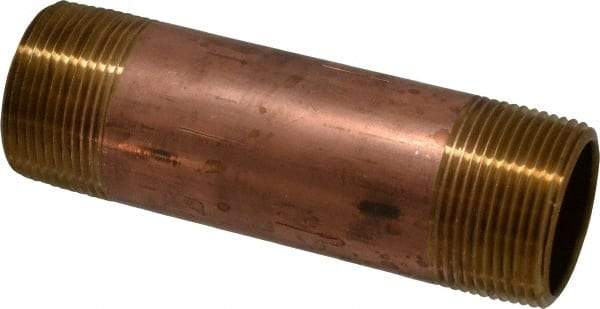 Merit Brass - 5" Long, 1-1/4" Pipe Threaded Brass Pipe Nipple - NPT Thread, Red Brass - Benchmark Tooling