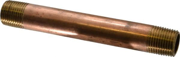 Merit Brass - 5-1/2" Long, 1/2" Pipe Threaded Brass Pipe Nipple - NPT Thread, Red Brass - Benchmark Tooling