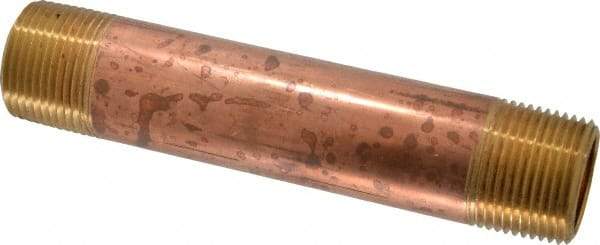 Merit Brass - 6" Long, 1" Pipe Threaded Brass Pipe Nipple - NPT Thread, Red Brass - Benchmark Tooling